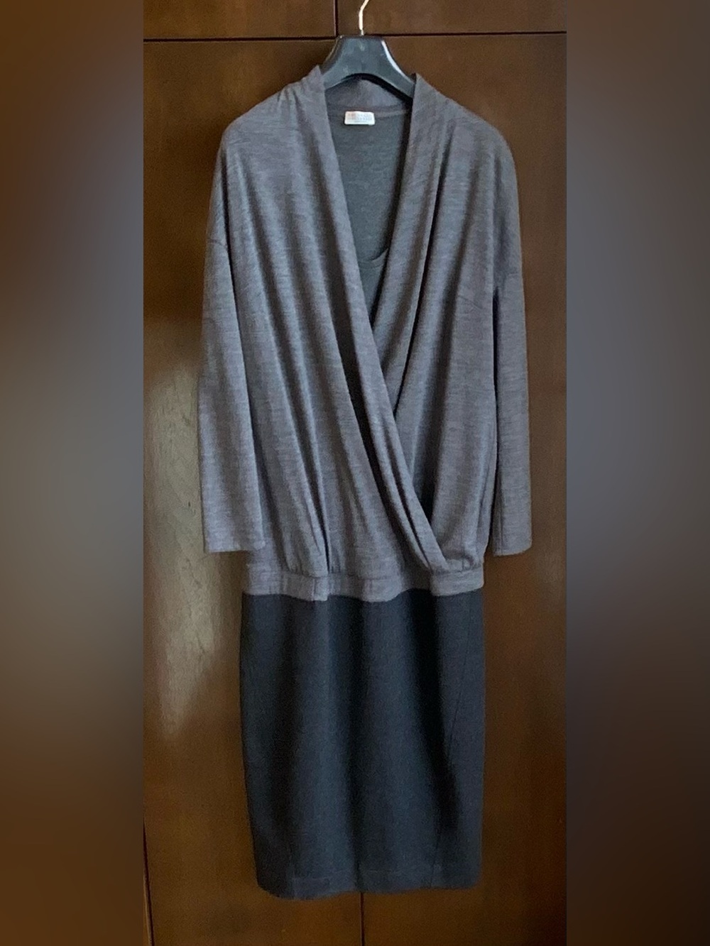 BRUNELLO CUCINELLI  Gray Draped Wool Dress